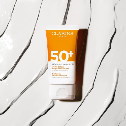 Clarins Dry Touch Face Sunscreen - Broad Spectrum SPF 50+ | Lightweight, No White Cast | 1.7 Ounces
