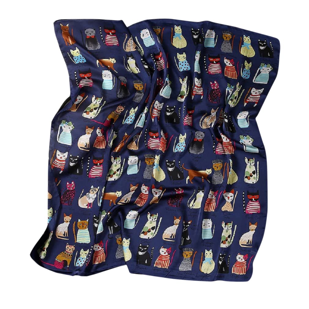 The Crafty Owl Beautiful, Elegant and Soft Animal Print/Cats Georgette Scarves/Scarfs/Shawls(Navy/Cats)