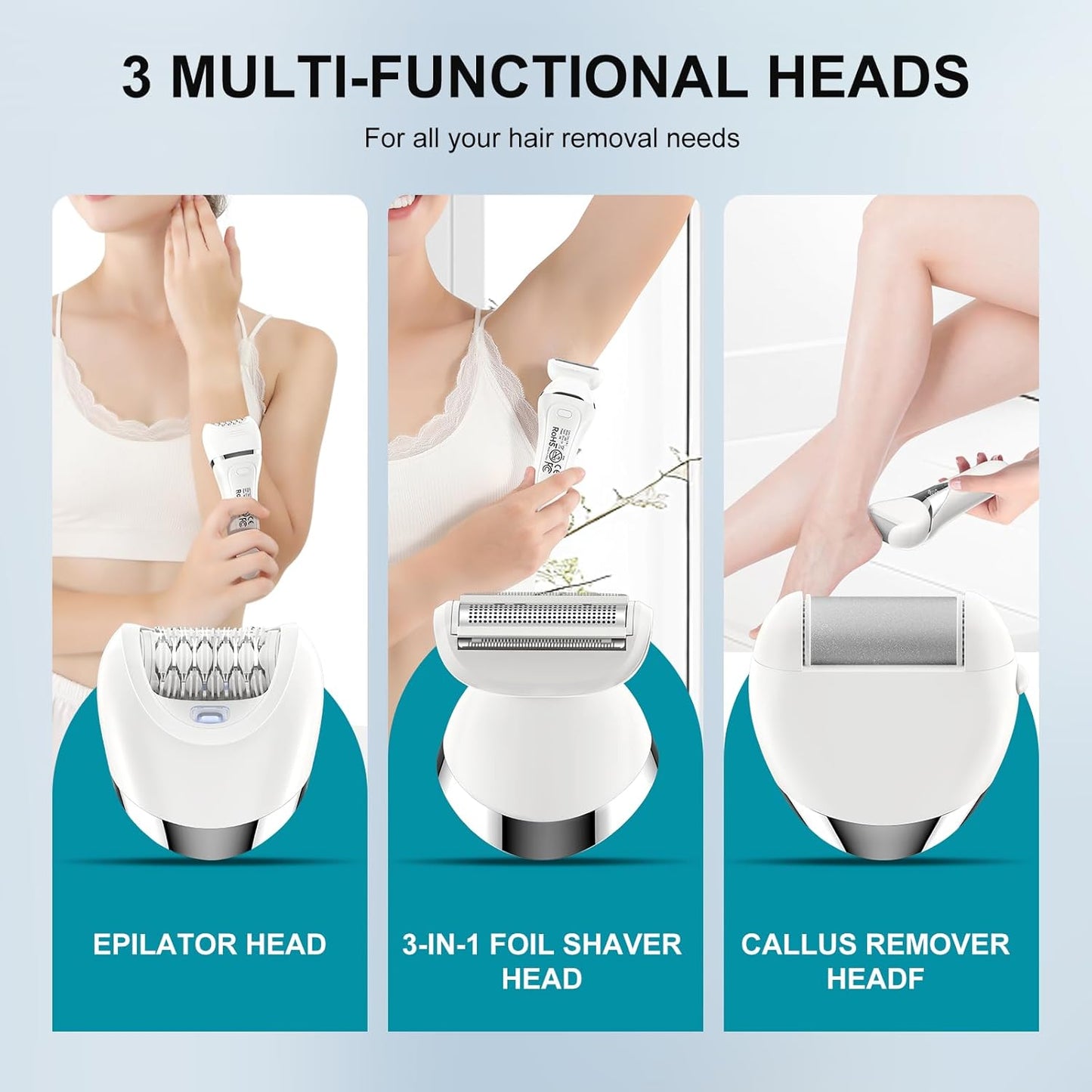 Skiennix Electric Bikini Epilator - 5-in-1 Hair Removal for Face, Arms, Legs & Bikini | Waterproof & Rechargeable