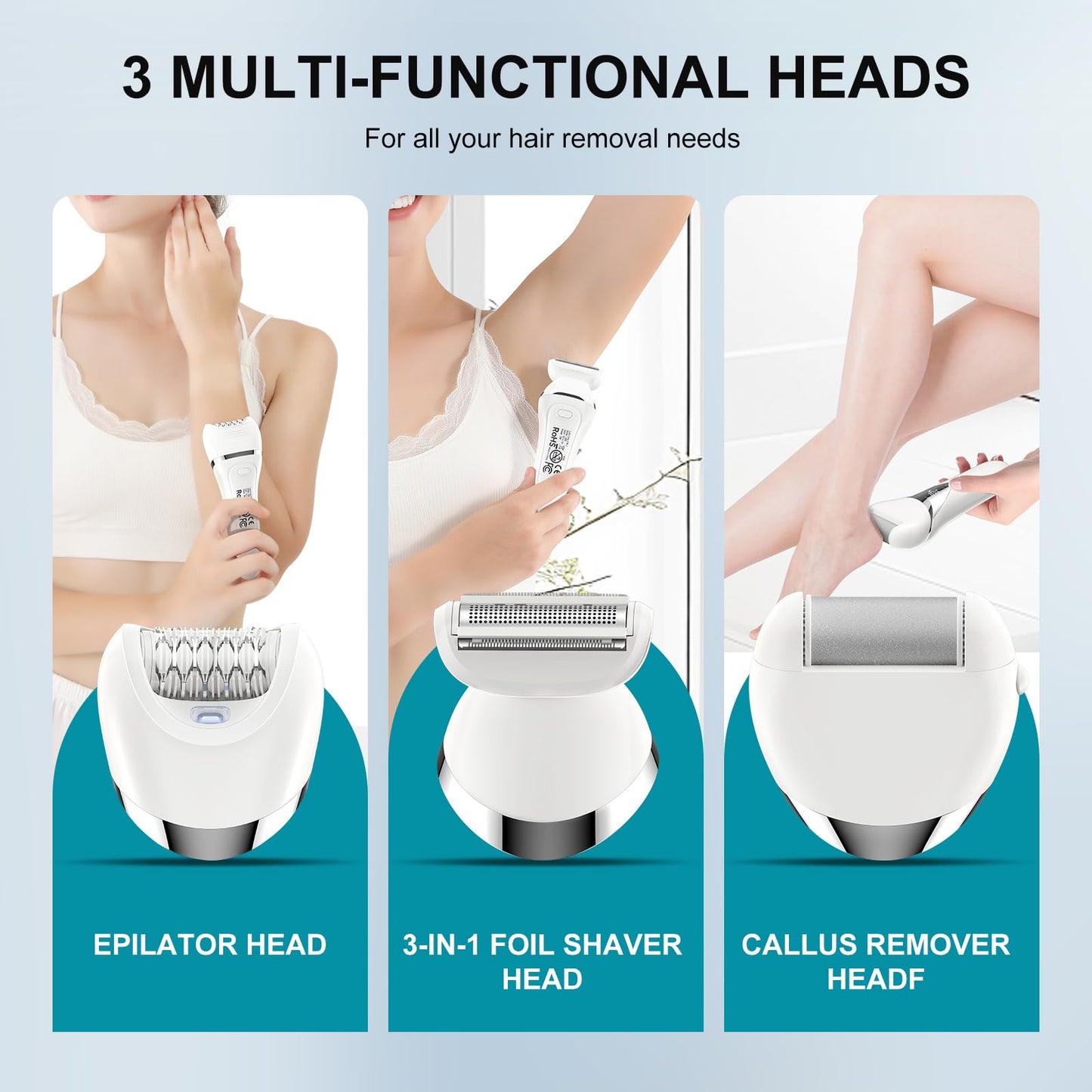 Electric Bikini Epilator for Women, 5 in 1 Hair Removal for Face, Chin, Arm, Leg, Armpit, Bikini Trimmer, IPX6 Waterproof, USB Rechargeable, Wet & Dry Lady Shaver,2 Speeds & 5 Cutter Heads