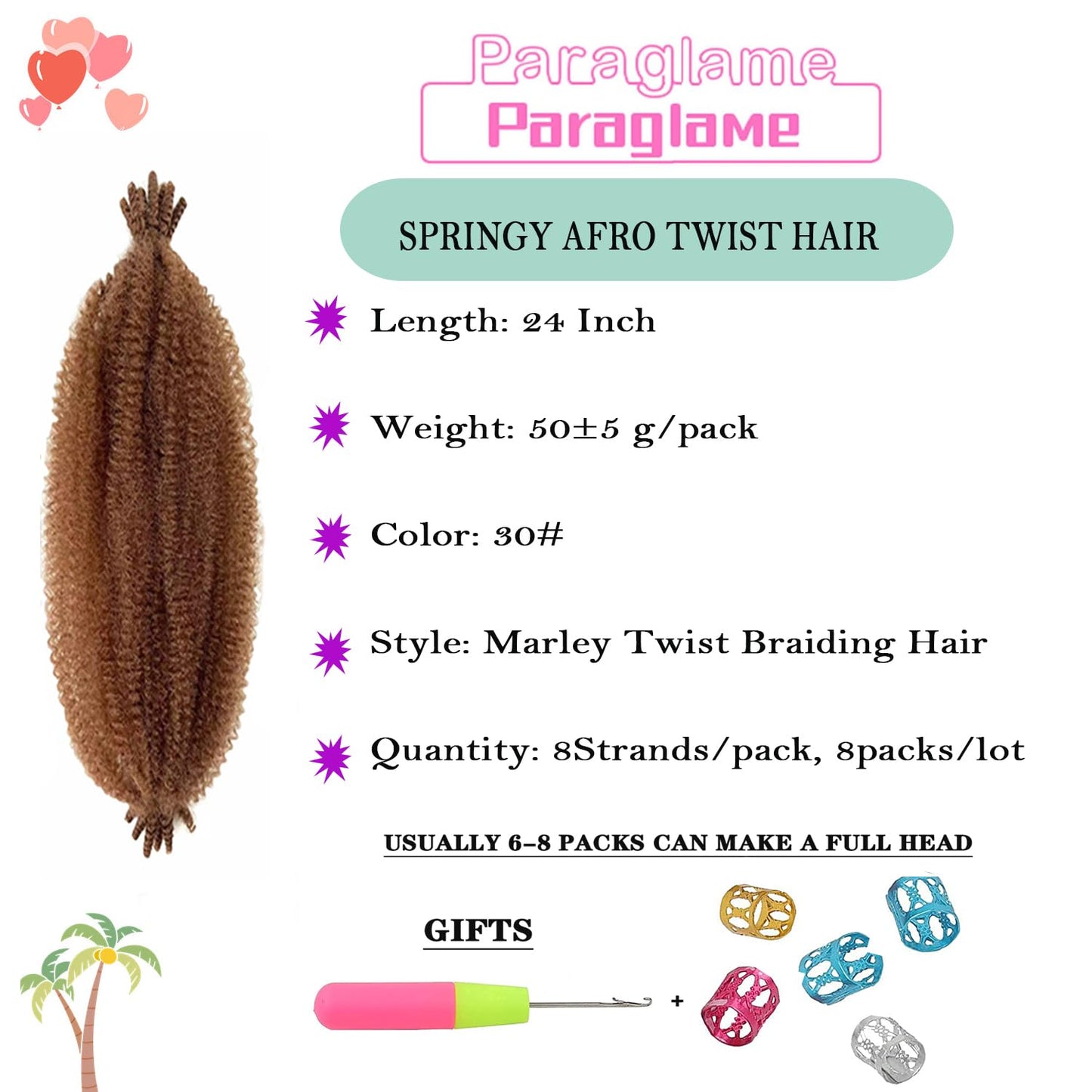 Marley Twist Braiding Hair Pre-Separated Springy Afro Twist 24 Inch 30# Color Spring Twist Hair Kinky Twist for Faux Locs Crochet Braiding Afro Twist Hair Extensions for Black Women(24Inch, 8Packs)