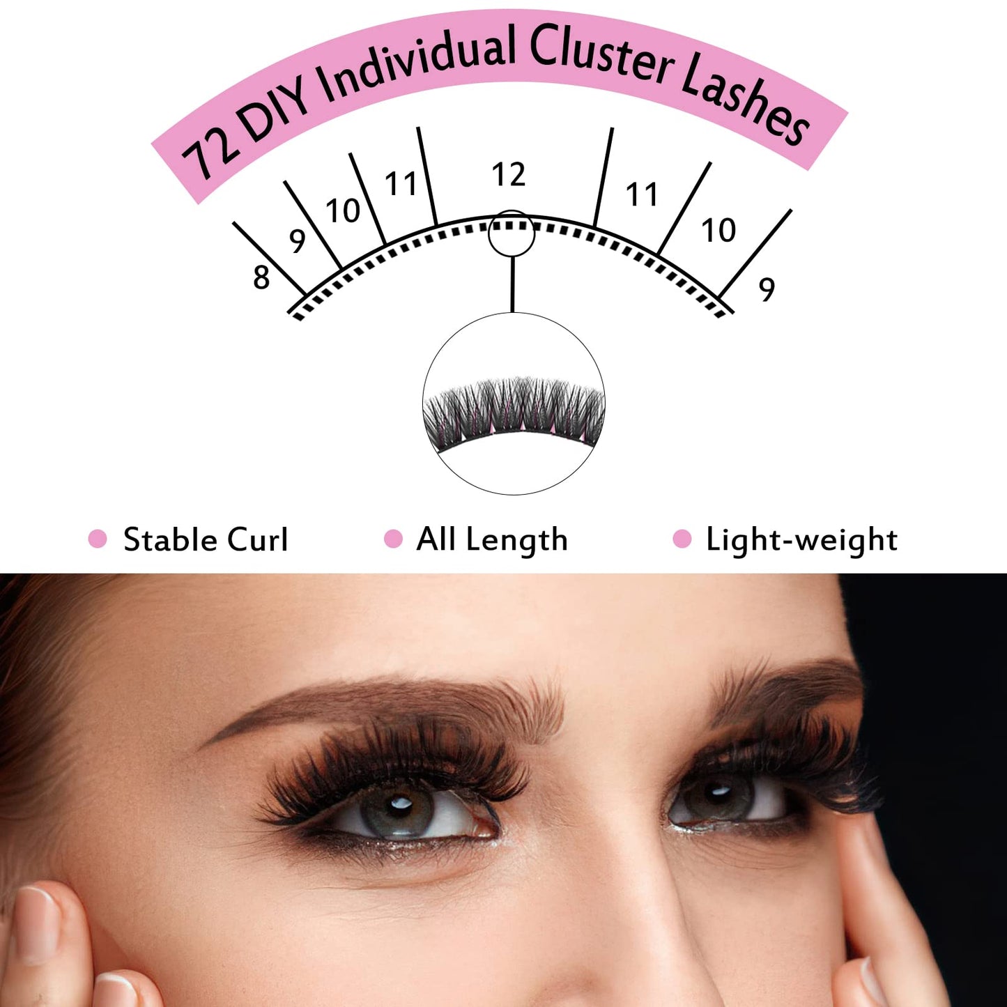 Cluster Lashes, 72 Pcs Individual Lashes, Lash Clusters DIY Eyelash Extension, Super Thin Band Reusable Soft & Comfortable (Into You-01-D-8-16mix)