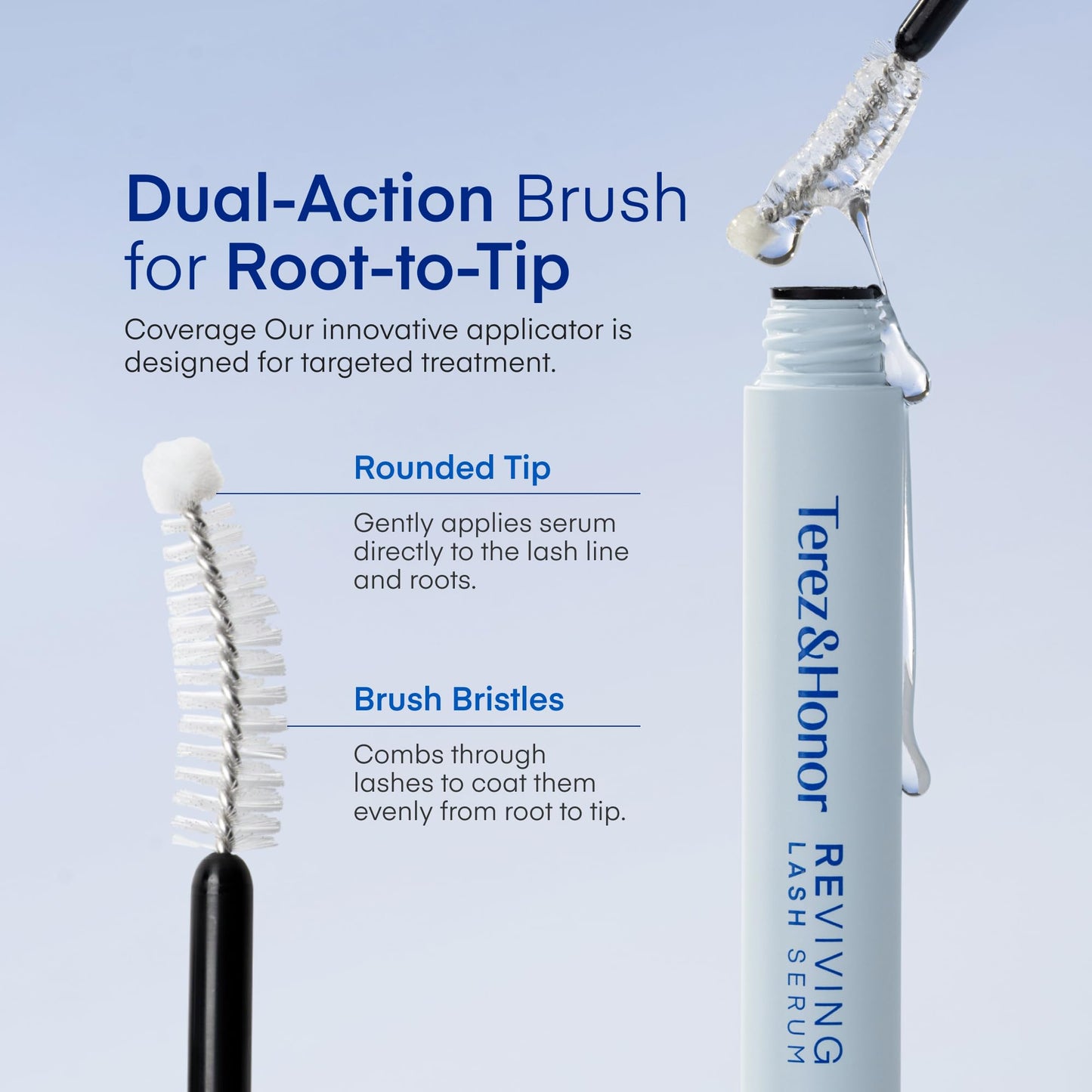 Terez & Honor REviving Lash Serum - Korean Vegan PDRN Lash Growth Serum for Longer, Fuller, Healthier Lashes - Peptide & Biotin Lash Conditioner for Root Strengthening - Clean, Gentle, Made in Korea
