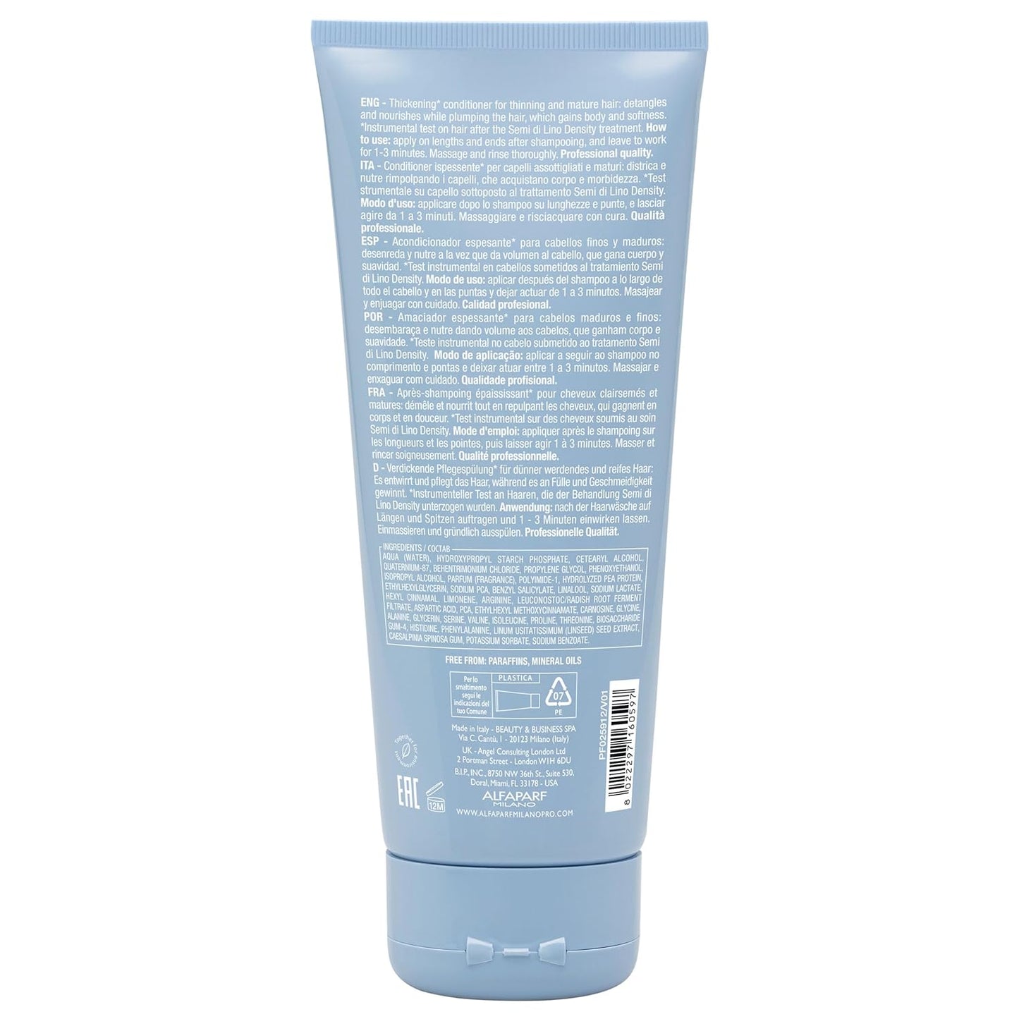 ALFAPARF MILANO Semi Di Lino Density Thickening Conditioner - Peptides & Amino Acids - For Fine Hair - Adds Volume & Softness