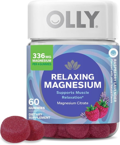 OLLY Relaxing Magnesium Gummies - Support Muscle Relaxation with Raspberry Lavender Flavor | 60 Count