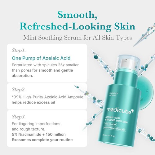 medicube Exosome Shot Azelaic Acid 2,000 PPM Spicule Facial Serum | Calm Redness Due to Dryness | Ideal for Use After Spot Care, Uneven Skin | Azelaic Acid, Niacinamide | Korean Skincare, 1.01 fl.oz