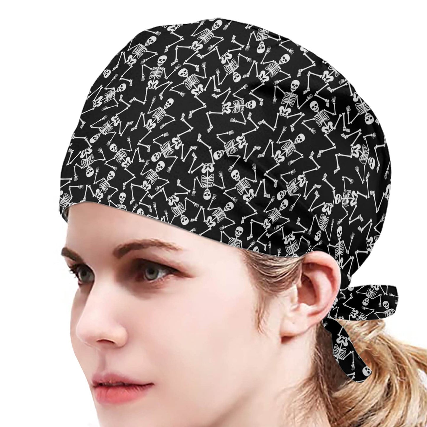 JEOCODY Dancing Skeleton Print Cap, Working Cap Shower Hat with Sweatband Breathable Headgear for Women/Men