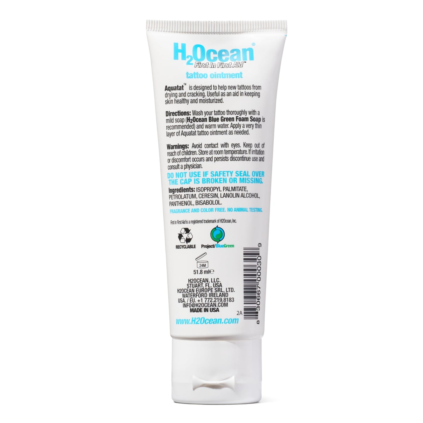 H2Ocean Aquatat Tattoo Healing Ointment - Tattoo Aftercare Cream for Tattoo Supplies - Fragrance- & Dye-Free Tattoo Care Ointment with Vitamins A & B - 1.75 oz