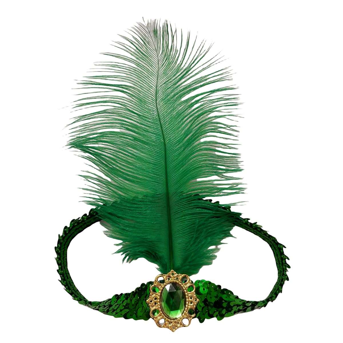 XKTEI 2 Pieces Feather Headpiece,Sequins 1920s Flapper Headband,Mardi Gras Carnival Party Headwear Costume Accessory,Girls Women (Green, Free Size)