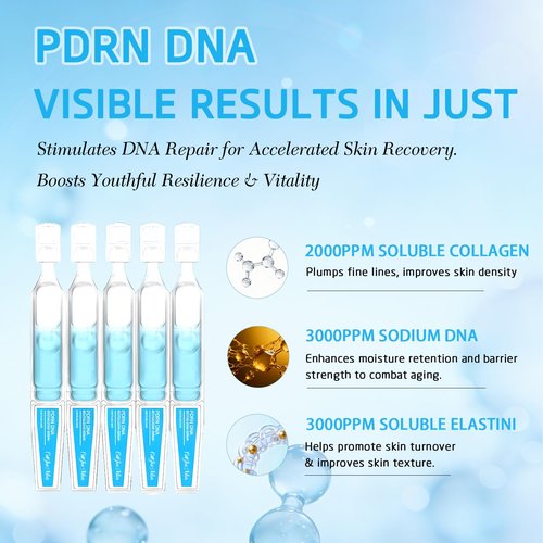 DNA PDRN Wrinkle-Reducing Serum - with 5000ppm Salmon DNA, 2000ppm Collagen, Glutathione, Niacinamide & 6 Hyaluronic Acids, 30Count (1)
