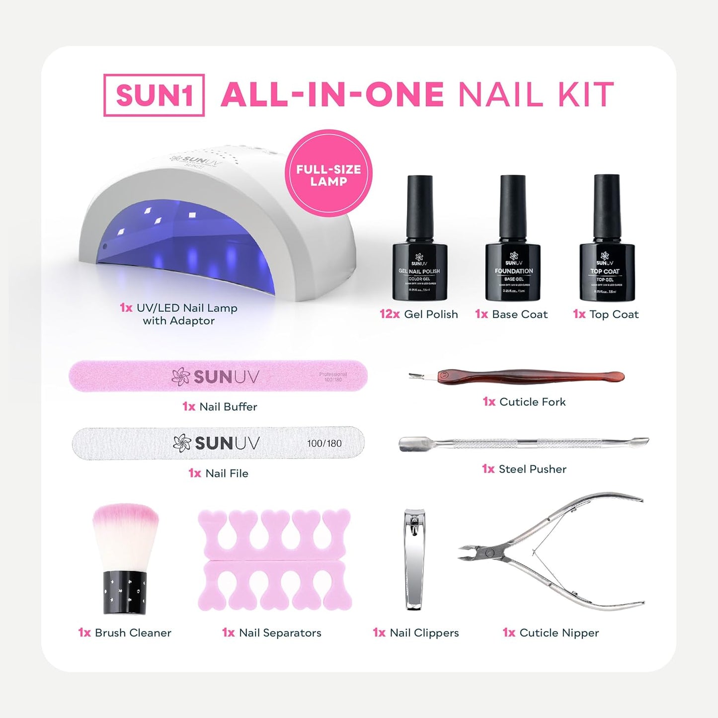 SUNUV Gel Nail Polish Kit - 23 Pcs with UV Light | 12 Vibrant Colors & Manicure Tools for Home Salon