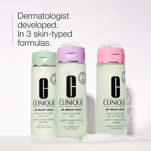 Clinique 3-Step Gentle Facial Cleanser - Liquid Face Wash for Dry Combination Skin | 13.5 Fl Oz (Pack of 2)