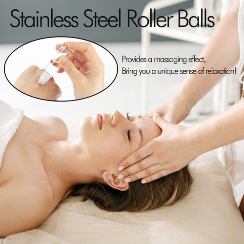 6 Pack Essential Oil Roller Bottles - 10ml Clear Glass with Stainless Steel Roller Balls, Includes Labels, Openers, Funnels, Dropper