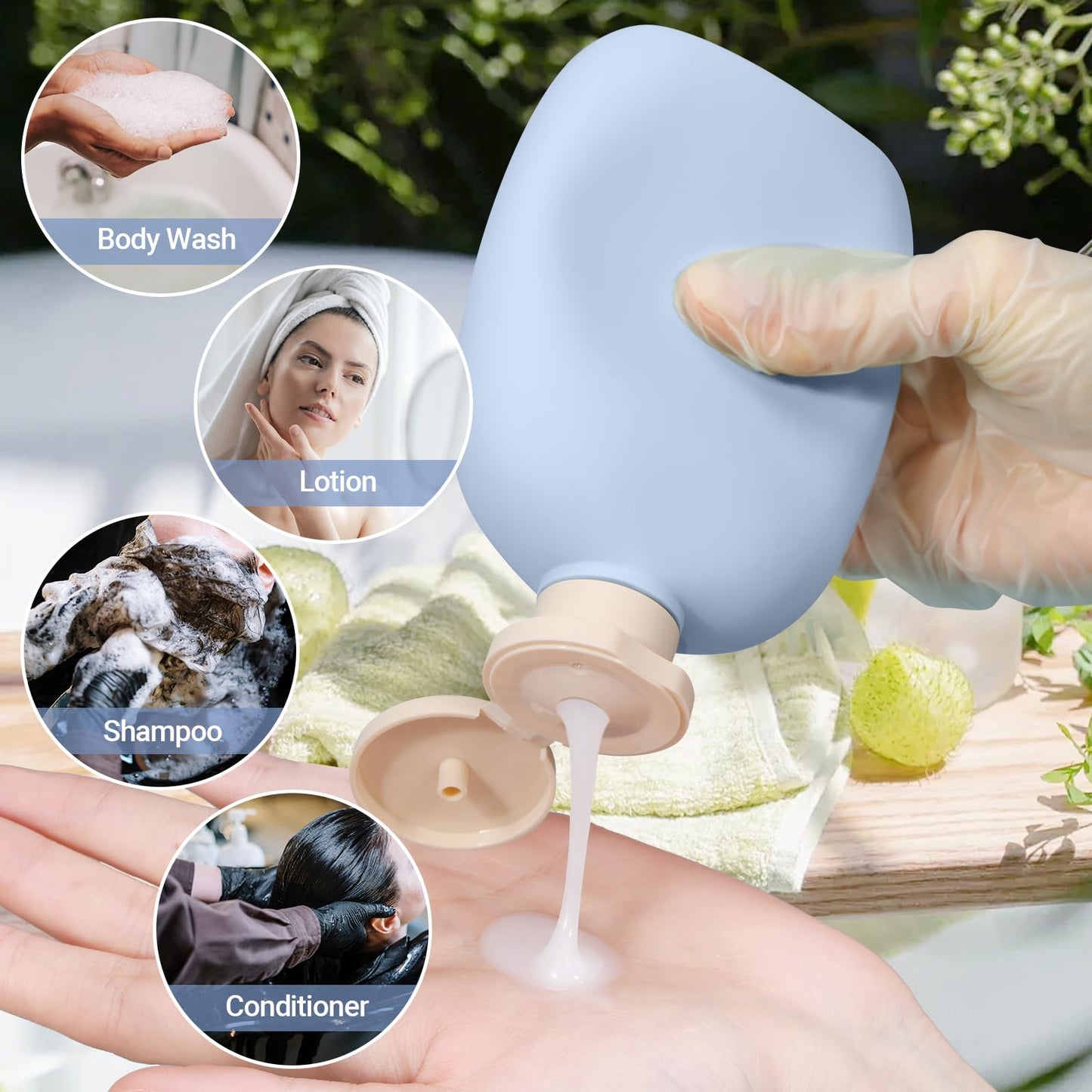 UMETASS 8.8 oz Plastic Travel Shampoo Bottles, Empty Plastic Squeeze Bottles with Flip Cap for Toiletries, Leakage-proof Travel Shampoo and Conditioner Bottles (4 pack, BLUE)