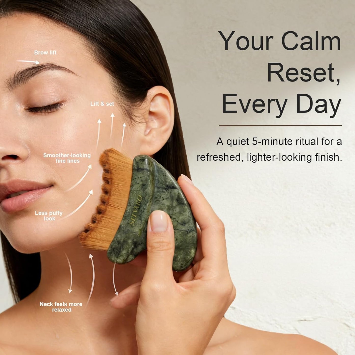 Skiennix Lymphatic Contour Face Brush - Dual-Ended Dry Brush & Cool-Touch Jade Gua Sha Edge | Ultra-Soft Bristles for Sculpting & Relaxation