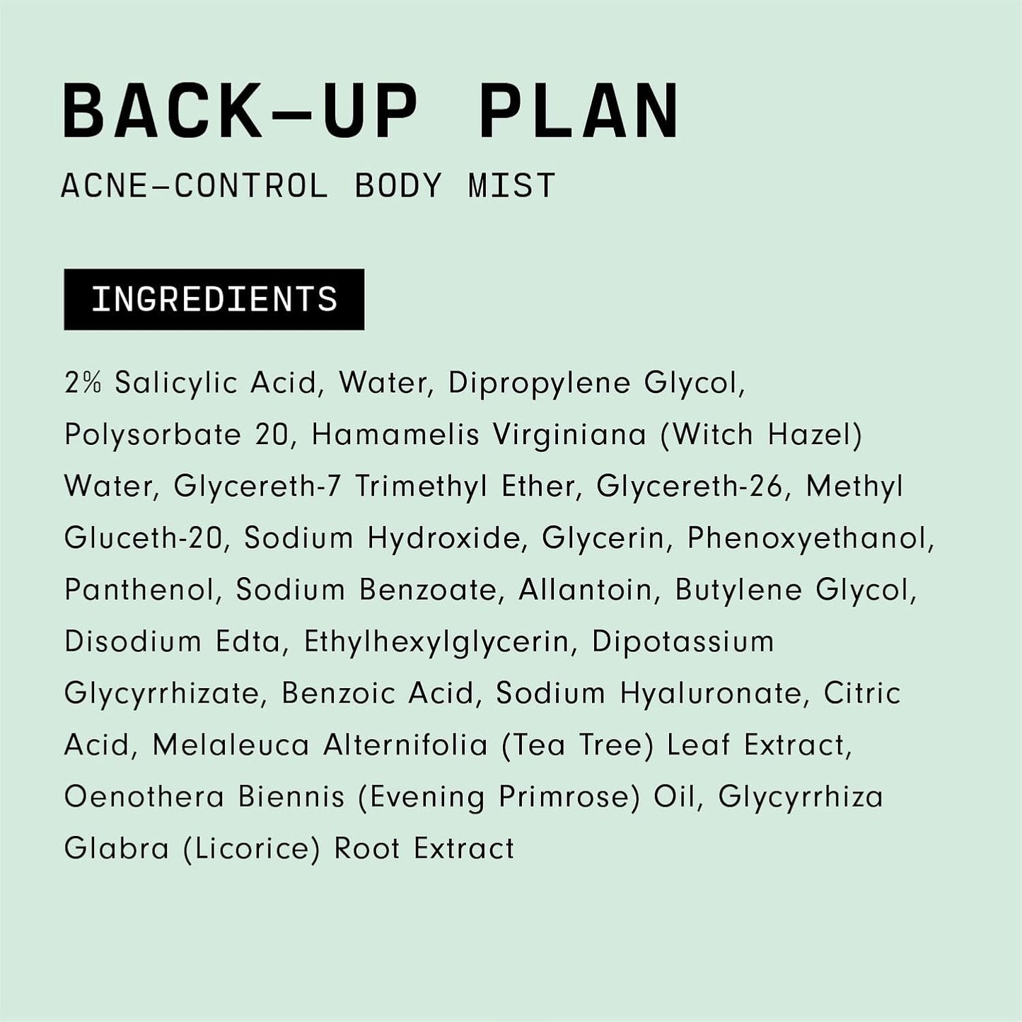 Versed Back-Up Acne Control Body Mist - Salicylic Acid & Tea Tree Oil Spray for Blemish Relief - Vegan (3 oz)