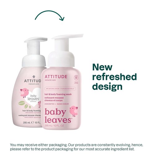 ATTITUDE 2-in-1 Hair and Body Foaming Baby Wash - EWG Verified, Vegan, Unscented, 10 Fl Oz