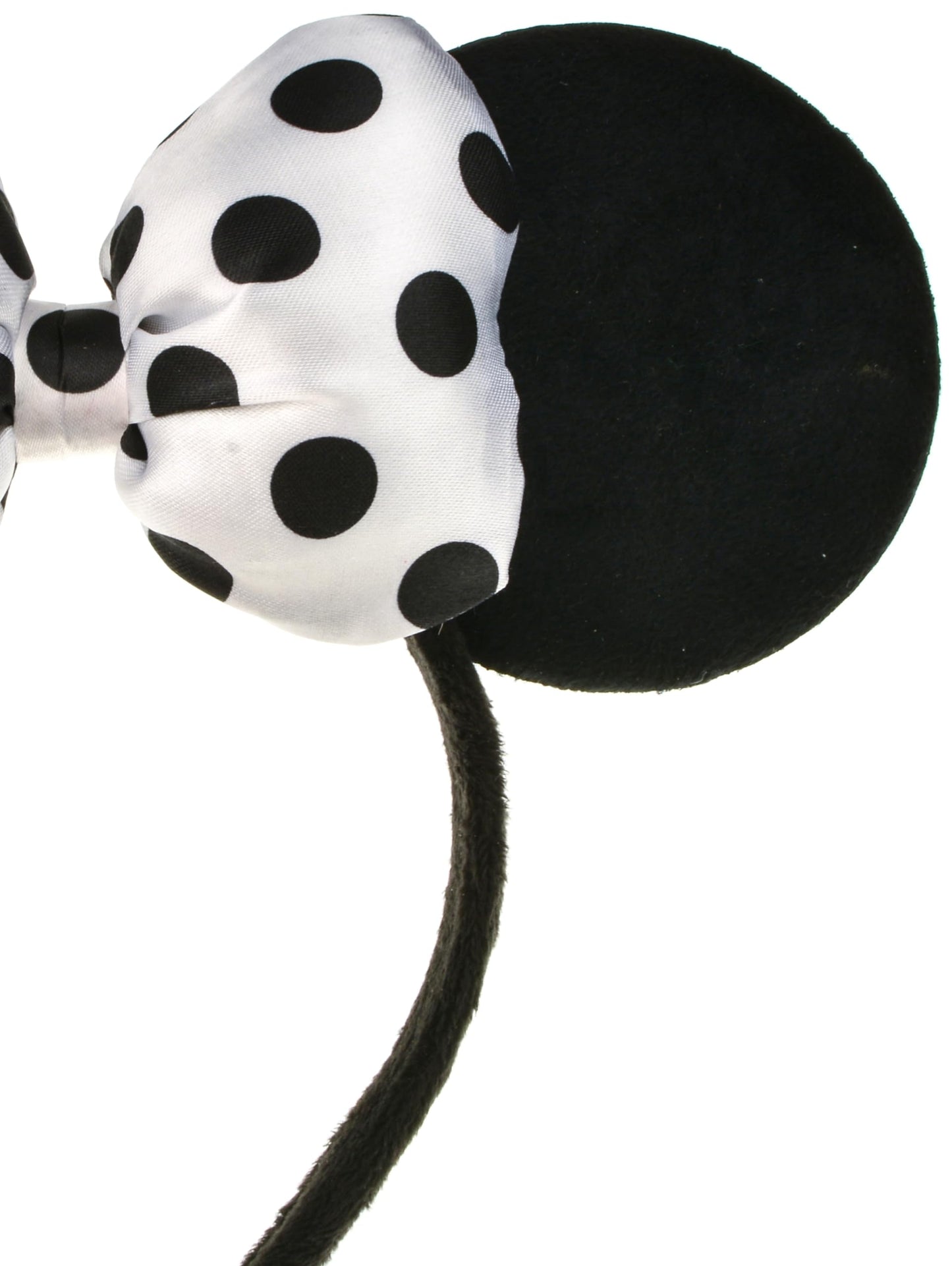 A Miaow 3D Black Mouse Velvet Ears Headband MM Polka Dot Satin Bow Hair Clasp Women Adults Costume Supply Holiday Park Headwear (Black and White)