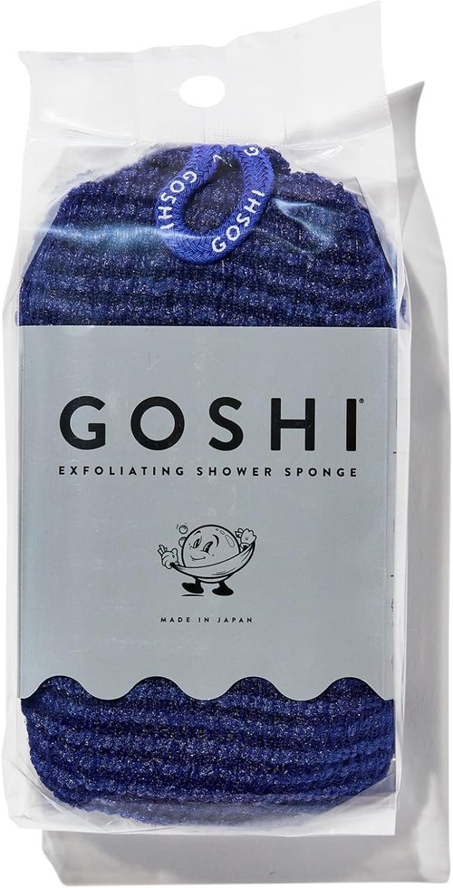 GOSHI Exfoliating Shower Sponge - Rip-Resistant & Rapid-Drying Bath Sponge for All Skin Types - Indigo Blue