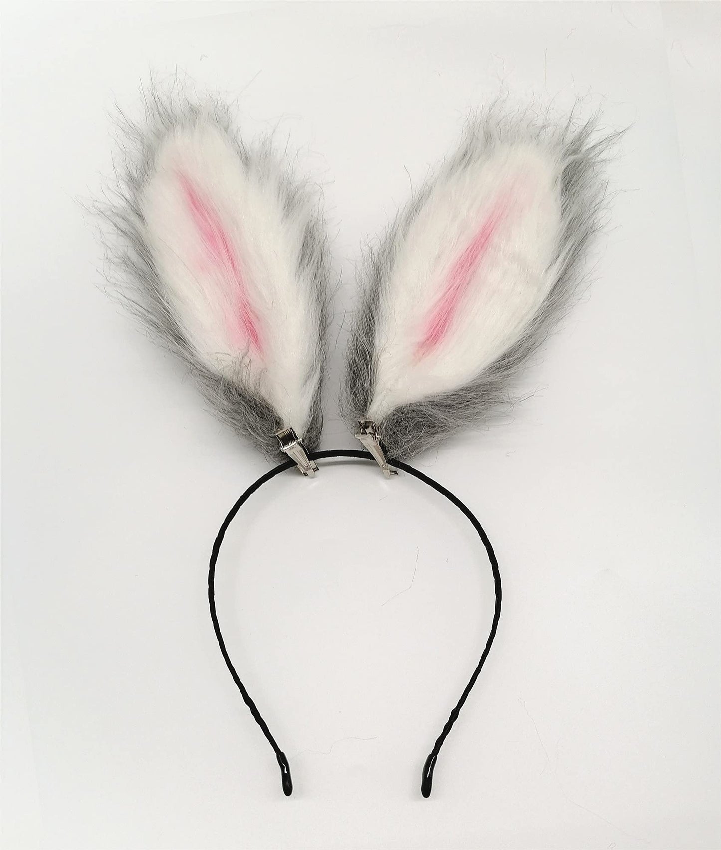 Fxaelian Cosplay Red White Rabbit Bunny Long Ears Headband Hairband Hair Hoop Hair Clips Headpeice Easter Halloween Costume Party Headpiece Headwear Hair Accessories White Grey