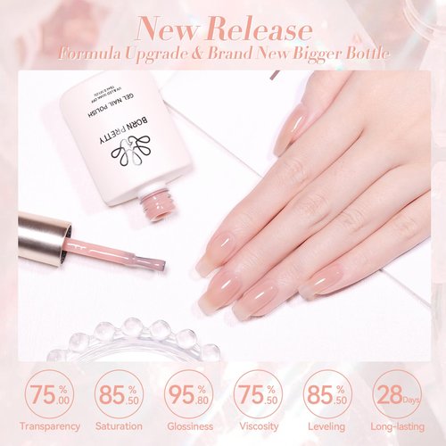Born Pretty Nude Gel Nail Polish Jelly Light Nude Gel Polish,Sheer Translucent Skin Stone Natural Long Lasting Soak Off Gel Polish Nail Art DIY 15ML