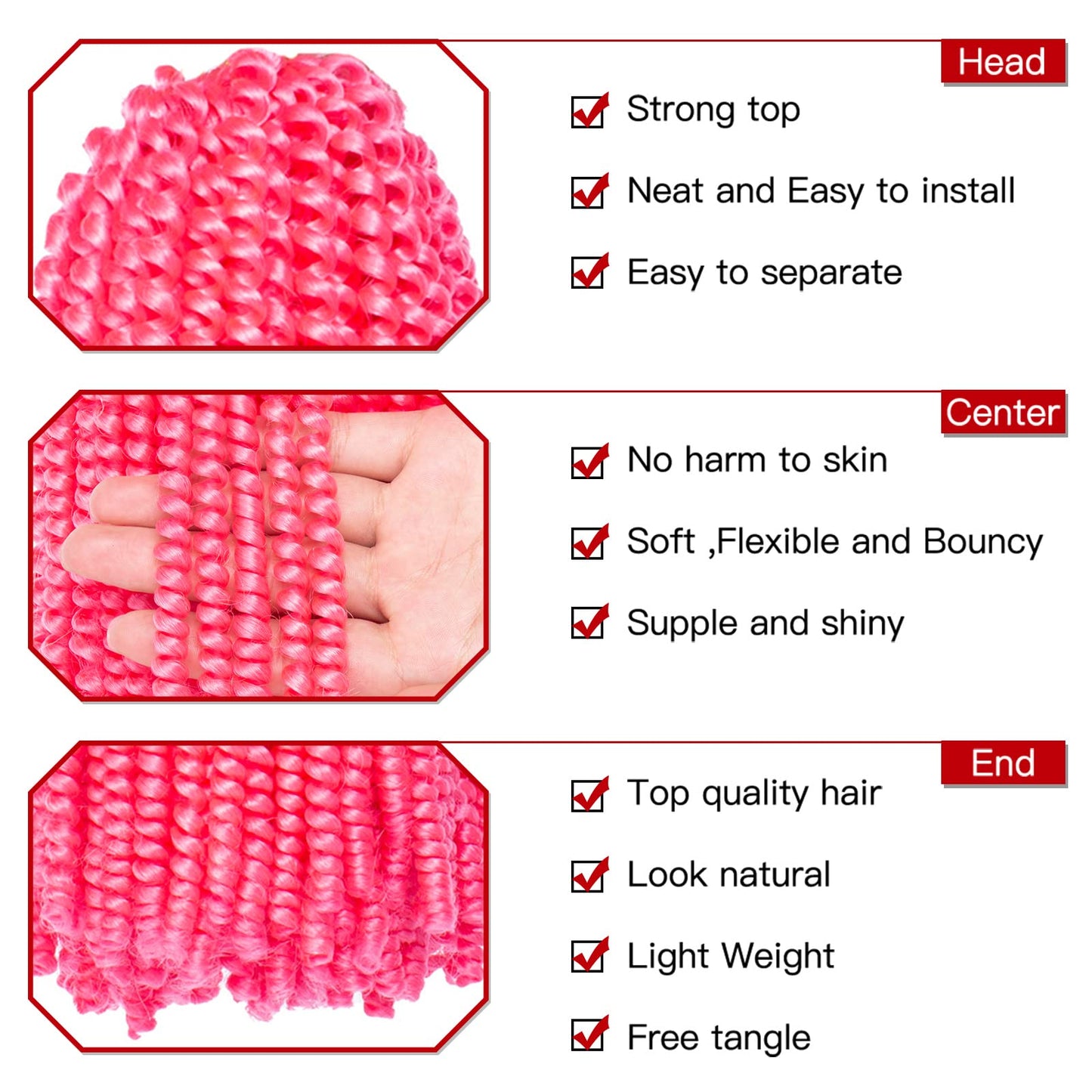 Xtrend 12 Inch 2 Packs Spring Twist Hair For Butterfly Faux Locks Crochet Braiding Hair Synthetic Fluffy Hair Extension For Black Women (PINK#)