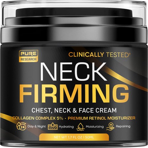 PURE RESEARCH Neck Firming Cream - Anti-Wrinkle Day & Night Moisturizer for Face, Neck & Décolleté