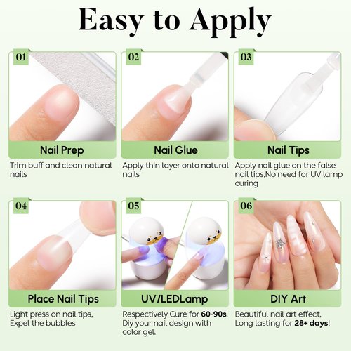 Luxbon 2x15ml Blooming Nail Glue Gel, UV/LED Cured Gel Glue Polish Blossom Long Lasting For Press On Tips Fake Nails Full Cover Nails