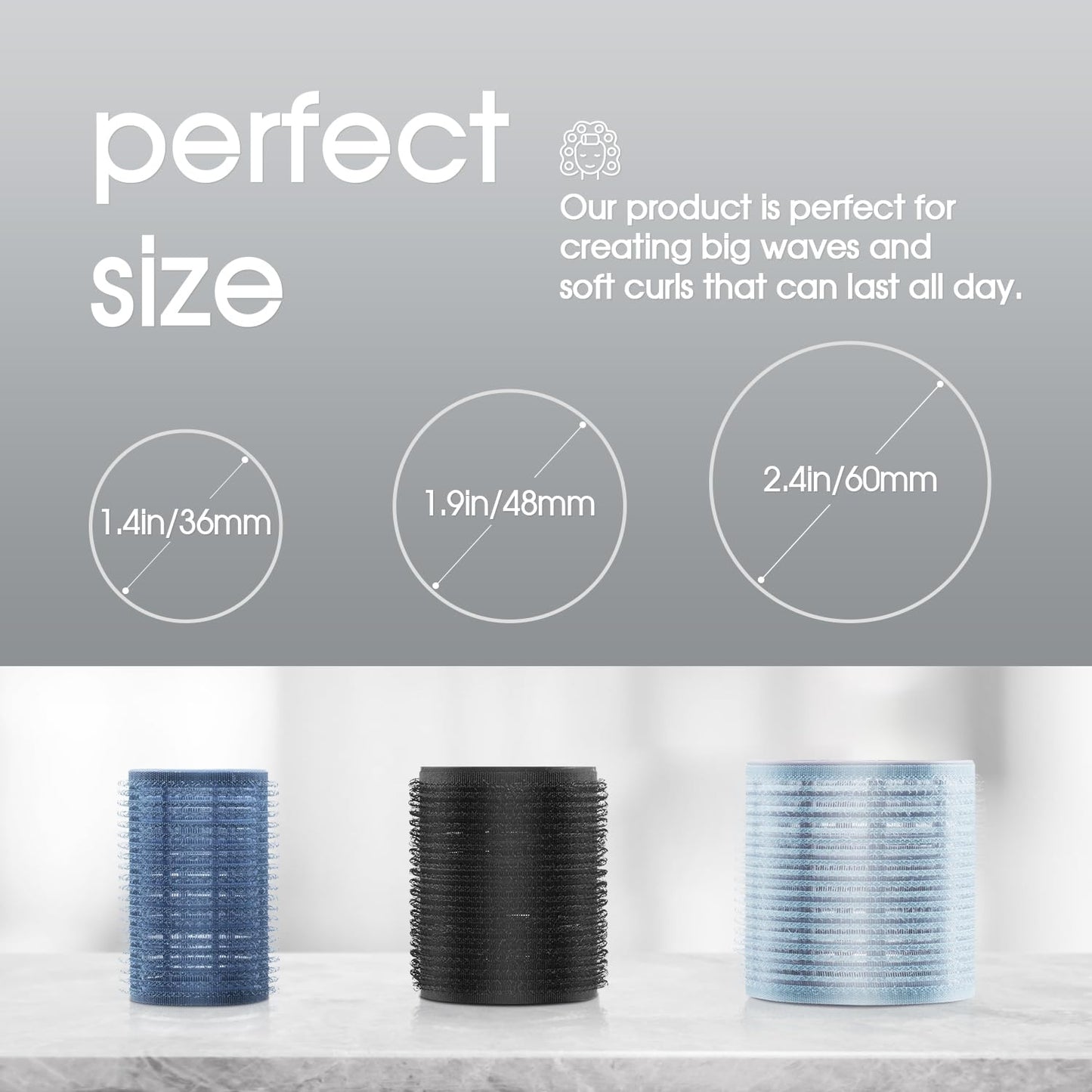 Skiennix Hair Rollers Set - 9pcs Heatless Curlers for All Hair Types | Self-Grip in Dark Blue