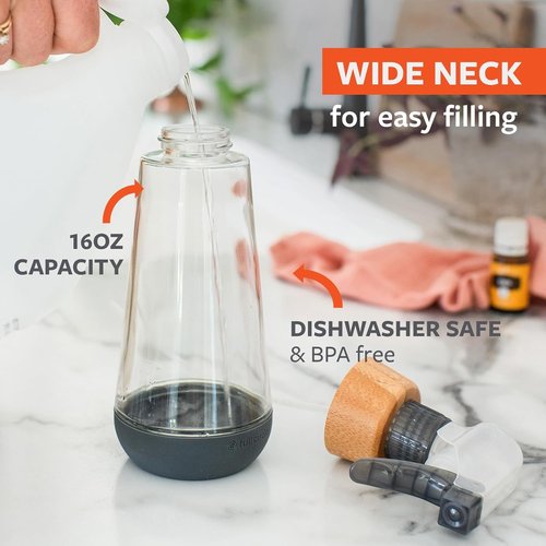 Full Circle - Refillable Glass Spray Bottle | Versatile Stream & Mist Options, 16oz Gray, 3 Pack - Eco-Friendly Cleaning & Plant Care