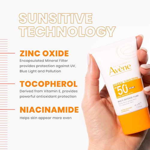 Avène Mineral Sunscreen - Multi-Defense Fluid with SPF 50 for Ultimate Protection