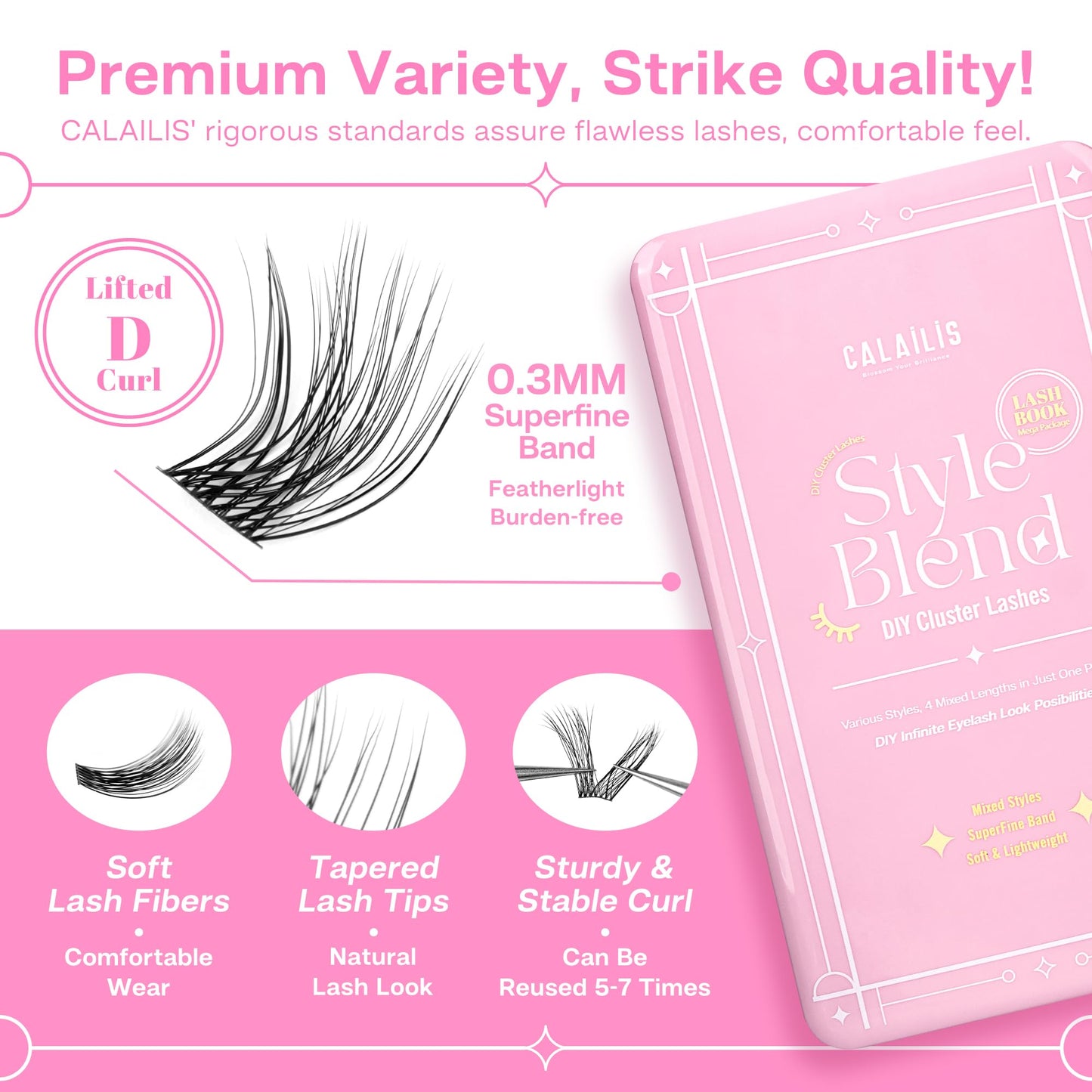 CALAILIS Lash Clusters Wispy 392Pcs D Curl Cluster Eyelash Extensions Multi-Type Mixed DIY Eyelash Clusters Soft and Reusable Ultra-Large Capacity Individual Cluster Lashes (HD17&HD15&56D&703)