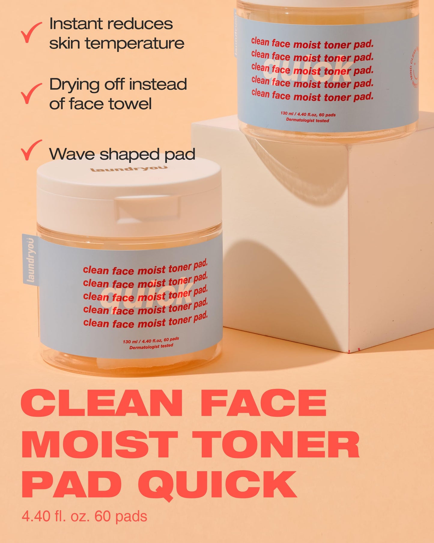 LAUNDRYOU Clean Face Moist Toner Pad Quick - Hydrating Toner Pads for Face, Moisturizing, Cooling, Soothing Spot Mask Sheet, Alcohol-Free Hypoallergenic Multi Pad, 60 Pads