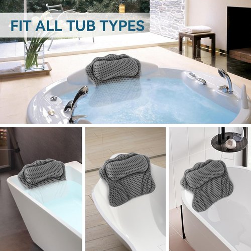 Bath Pillow Bathtub Pillow, Ergonomic Luxury Bath Pillows for Tub, Bath Tub Pillows for Head and Neck, with Soft 4D Mesh Fabric and Non-Slip Suction Cups, Relaxing Bath Accessories, All Bathtubs