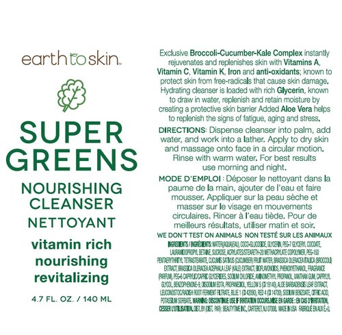 Earth To Skin Super Greens Nourishing Face Cleanser - Vitamin-Enriched Daily Wash for All Skin Types | 4.7 Fl Oz