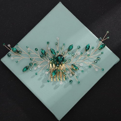 Aimimier Bridal Green Crystal Hair Comb Emerald Rhinestone Hair Vine Prom Party Festival Wedding Hair Accessories for Women and Girls(Gold)
