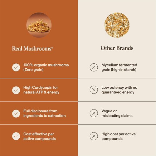 Real Mushrooms Cordyceps Capsules - Organic Energy & Performance Supplement | 300 Vegan, Non-GMO Capsules