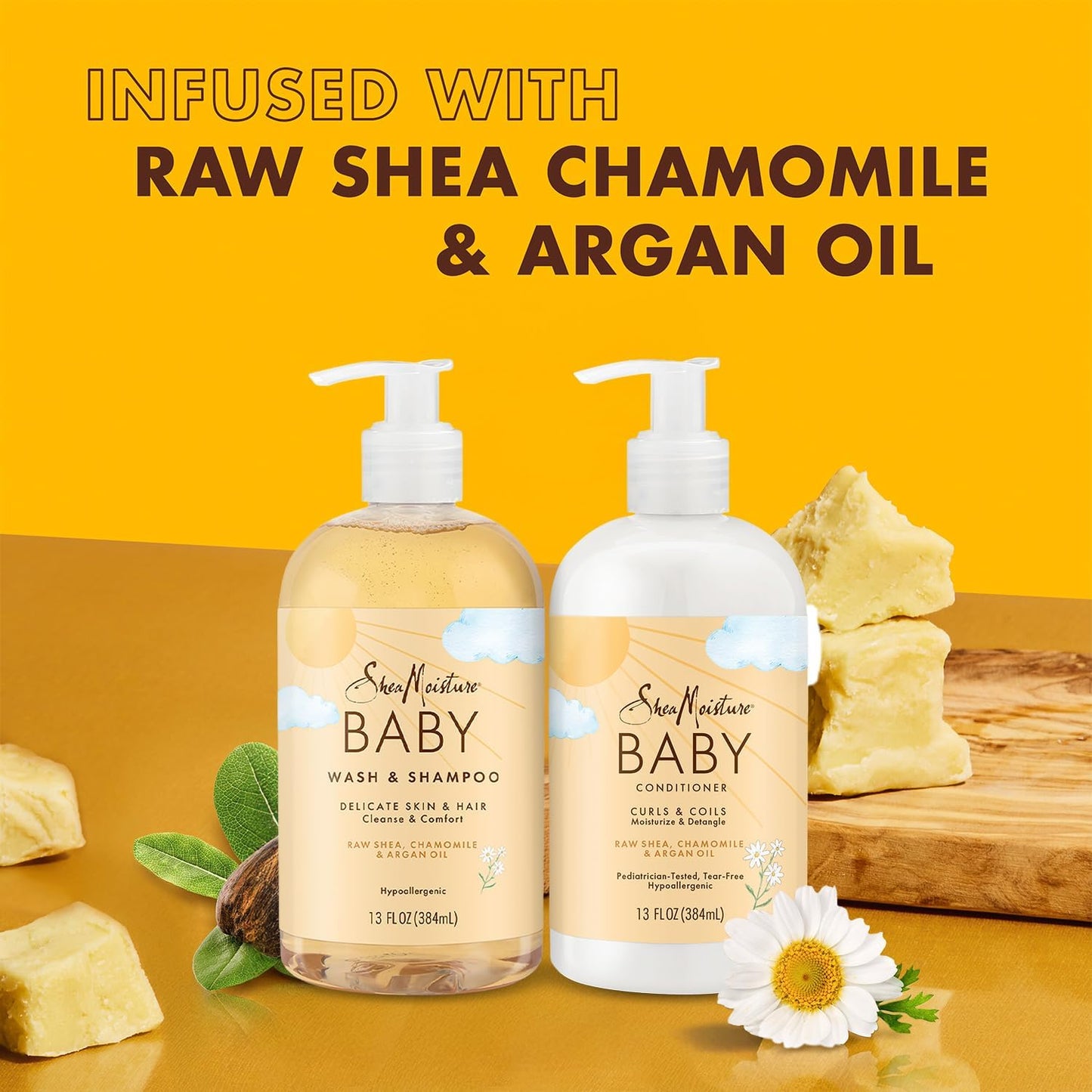 SheaMoisture Baby Essentials - Body Wash & Shampoo with Raw Shea, Chamomile & Argan Oil | 13 Oz Each