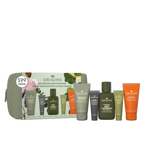 Origins Bestselling Skincare Set - Cleanser, Mask, Treatment Lotion, Serum & Moisturizer with Peptides, Hyaluronic Acid & Niacinamide