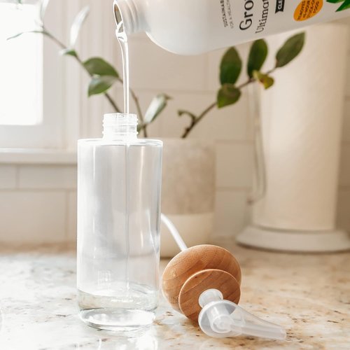 Full Circle Soap Opera | Recycled Glass Gel Soap & Lotion Dispenser with Bamboo Lid - 12 Oz, Clear