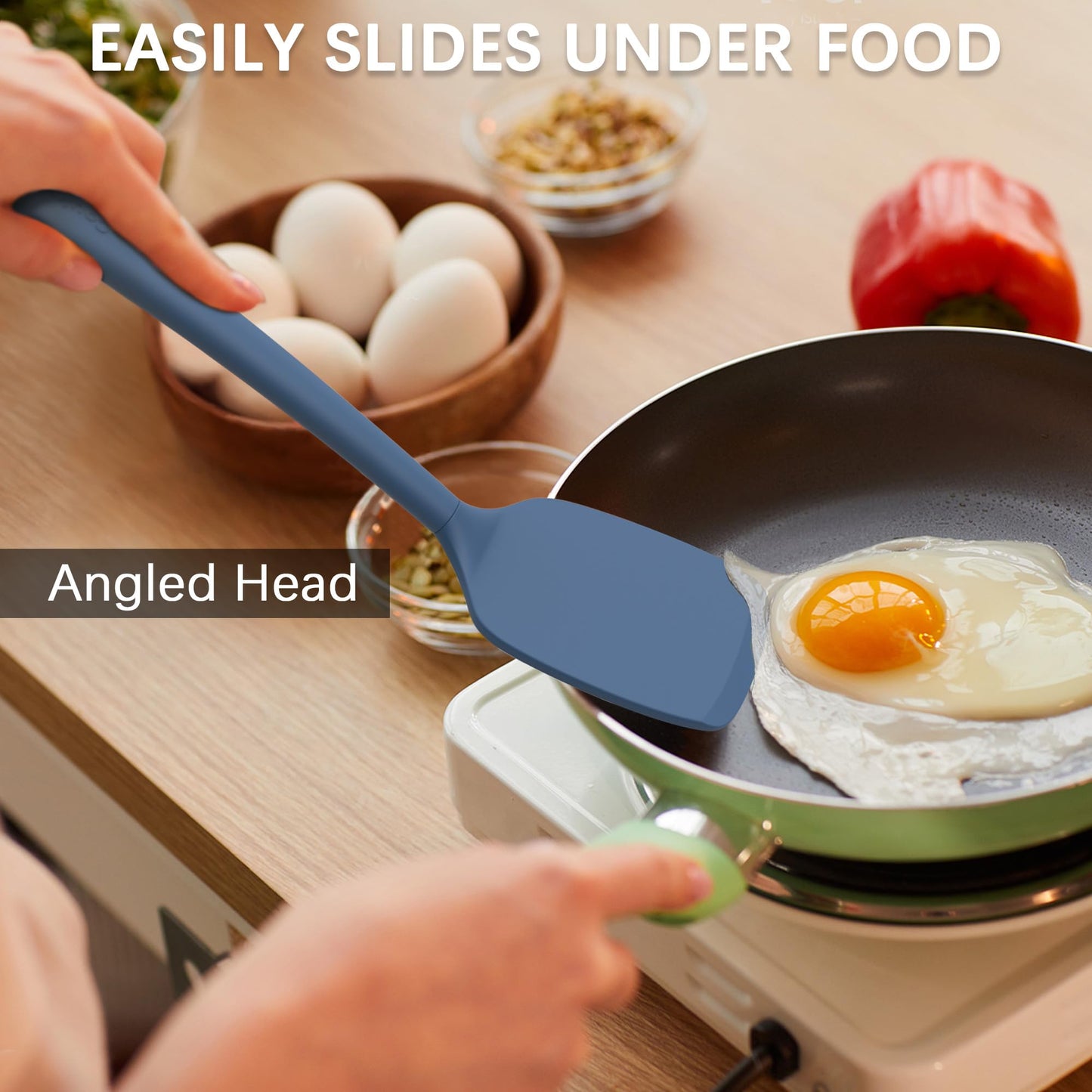 Coukre 2 Pack Silicone Spatula Set, High Heat Resistant, BPA Free Kitchen Spatula, Solid & Slotted Turner for Non-Stick Pans, Sautéing, and Flipping (2, AquaGreen)