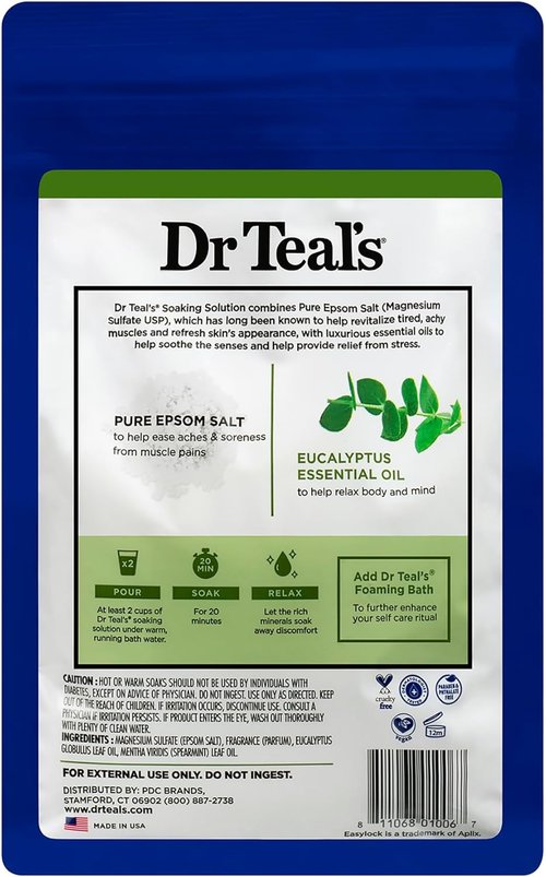 Dr Teal's Epsom Salt Magnesium Soak - Relaxation & Relief with Eucalyptus & Spearmint, 3 lbs