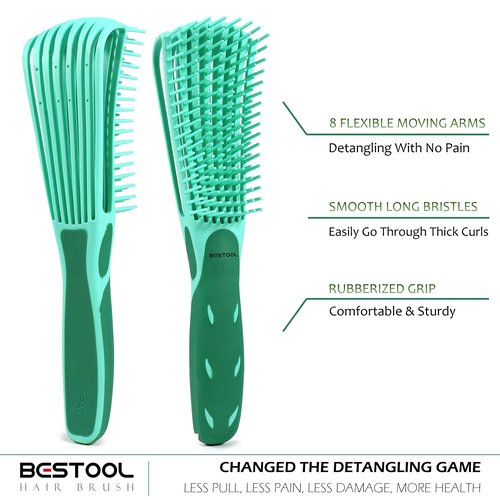 BESTOOL Detangling Brush - Effortlessly Detangle Black Natural & Curly Hair | Pain-Free for 3/4ABC Textures (Green)