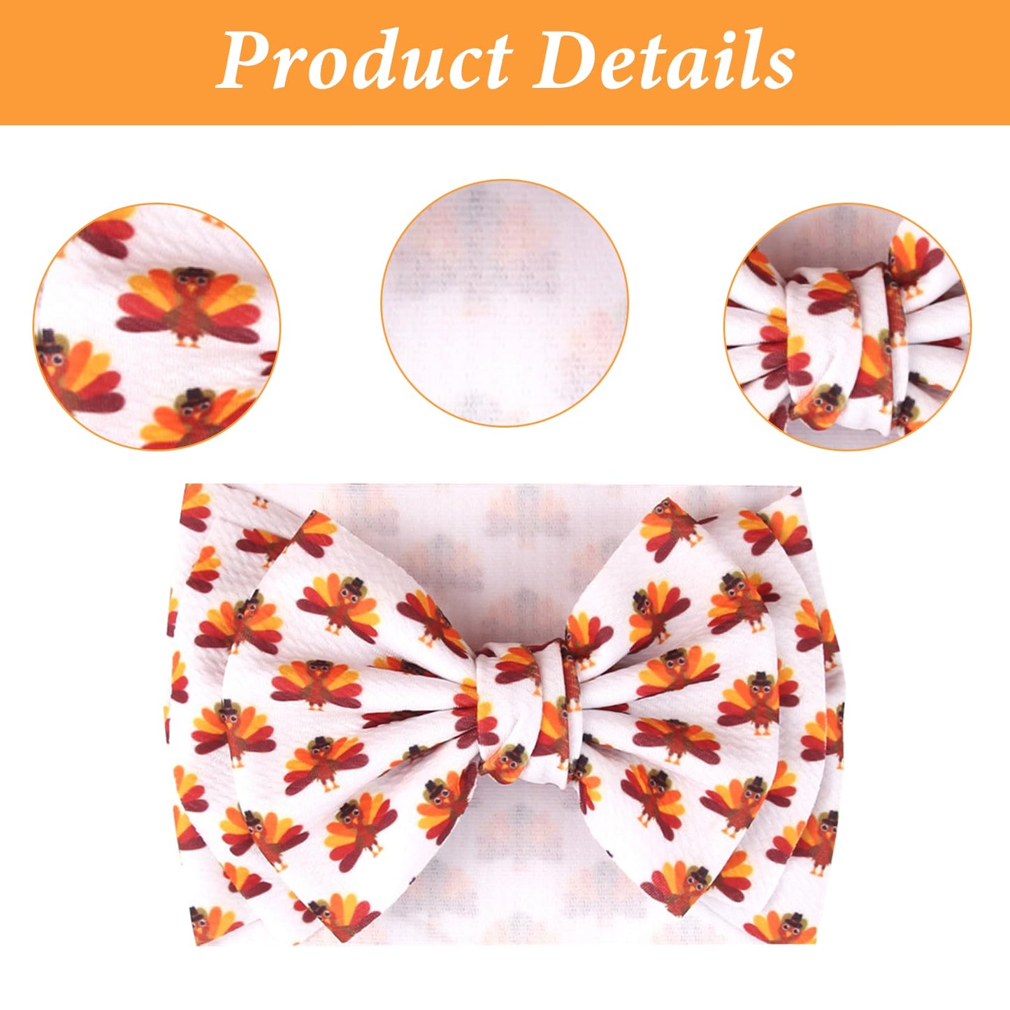 Thanksgiving Baby Girl Headband - 1 x Turkey Printed Fall Thanksgiving Headbands Elastic Newborn Headband Soft Stretchy Infant Headbands Hair Band Baby Hair Accessories for Infant Toddlers Kids Gifts