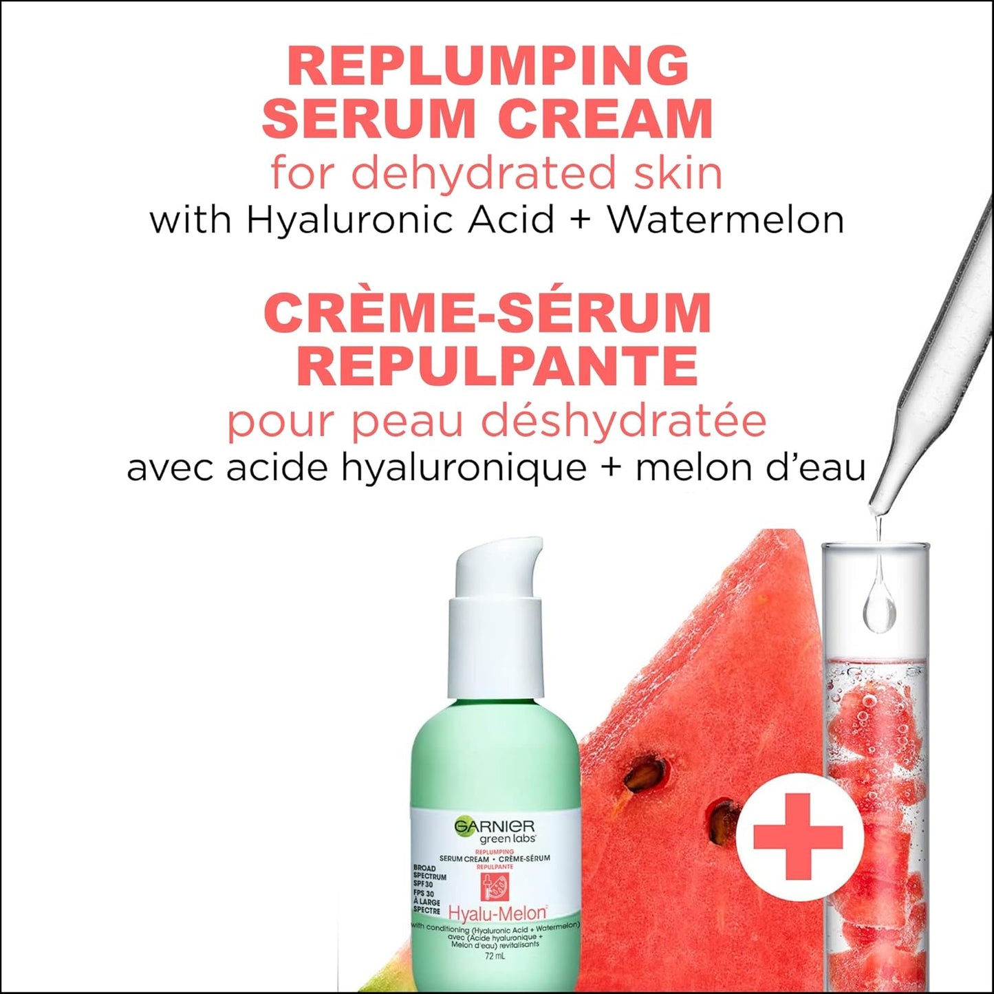 Garnier Green Labs Hyalu-Melon 3-in-1 Replumping Serum Cream - Hydrating with SPF 30, 2.4 Fl Oz