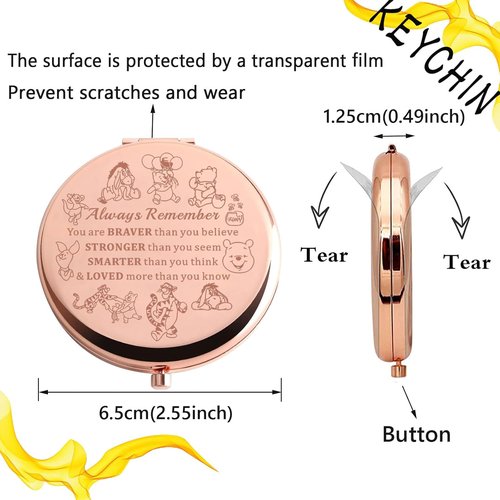 KEYCHIN Honey Bear Compact Makeup Mirror - Inspirational Design with Pig, Donkey, Tiger & Rabbit | Perfect Gift