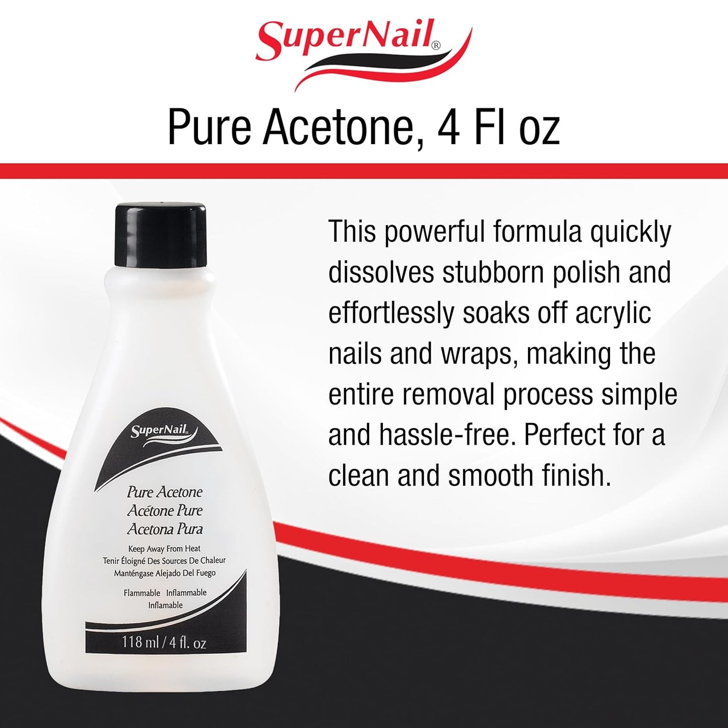 SuperNail Pure Acetone Nail Polish Remover - Fast-Acting Gel Polish Remover for Acrylic & Dip Powder, 4 fl oz