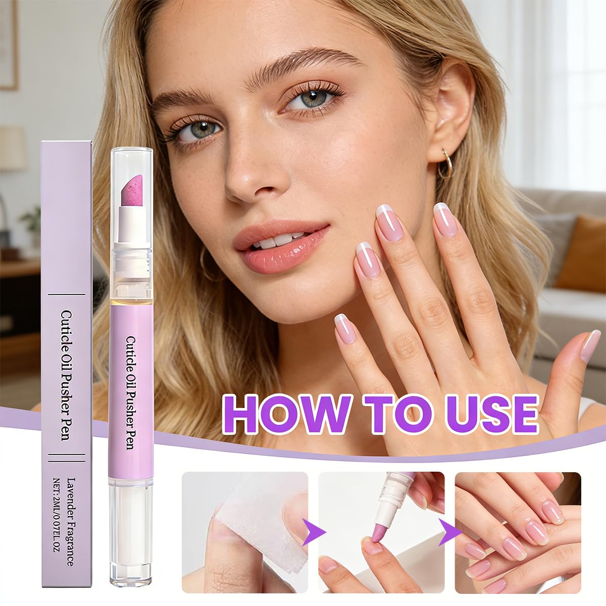 Skiennix 2-in-1 Cuticle Oil Pen & Pusher - Moisturizing Nail Care Tool for Easy Application (2PCS)