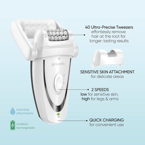Conair GIRLBOMB Epilator - Smooth Skin Hair Removal Device with Ice Roller | Cordless 3-Piece Kit