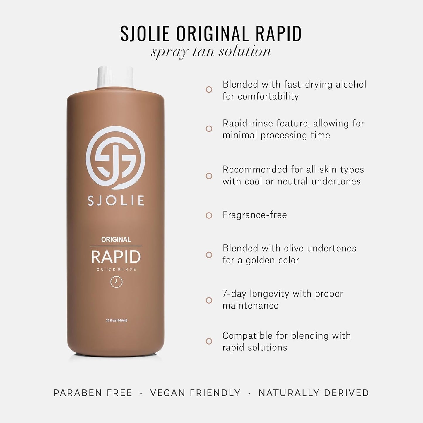 SJOLIE Rapid Spray Tan Solution - One Hour Express Tan with Olive Base | Vegan-Friendly Sunless Tanner (32oz)